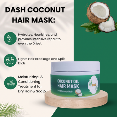 Dash HairCare 3 Combo- Natural Hair Grow Oil -Coconut Oil Hair Mask -Hair Scalp Massager - Combo Set