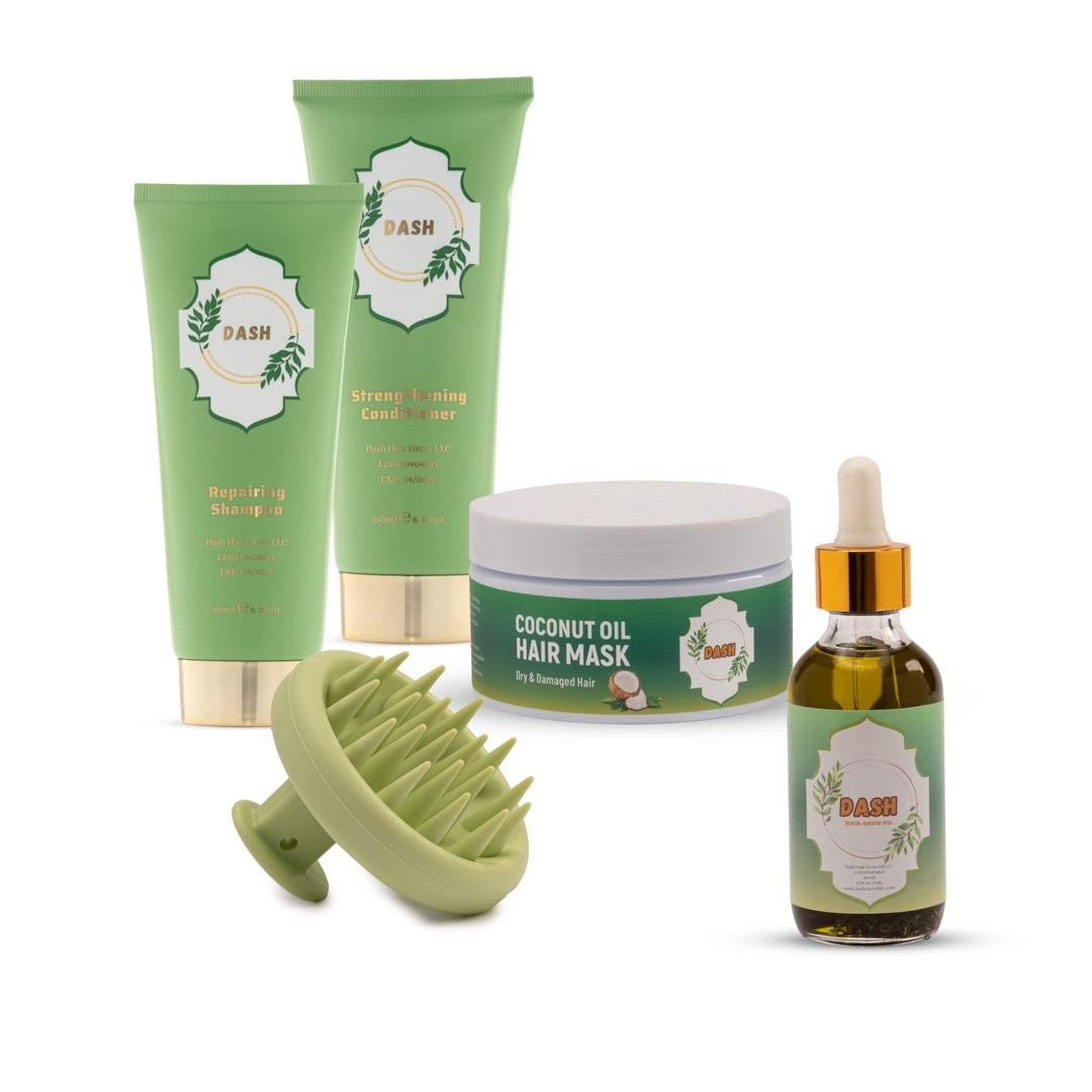DashCare 5 Combo- Hair Growth Oil, Hair Mask, Scalp Massager, Shampo and Conditioner Haircare Kit Coconut Shampoo Nourishing Vitamins Comfort Cleanser